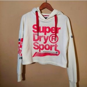 Superdry LA sport white cropped large logo hoodie sweatshirt.